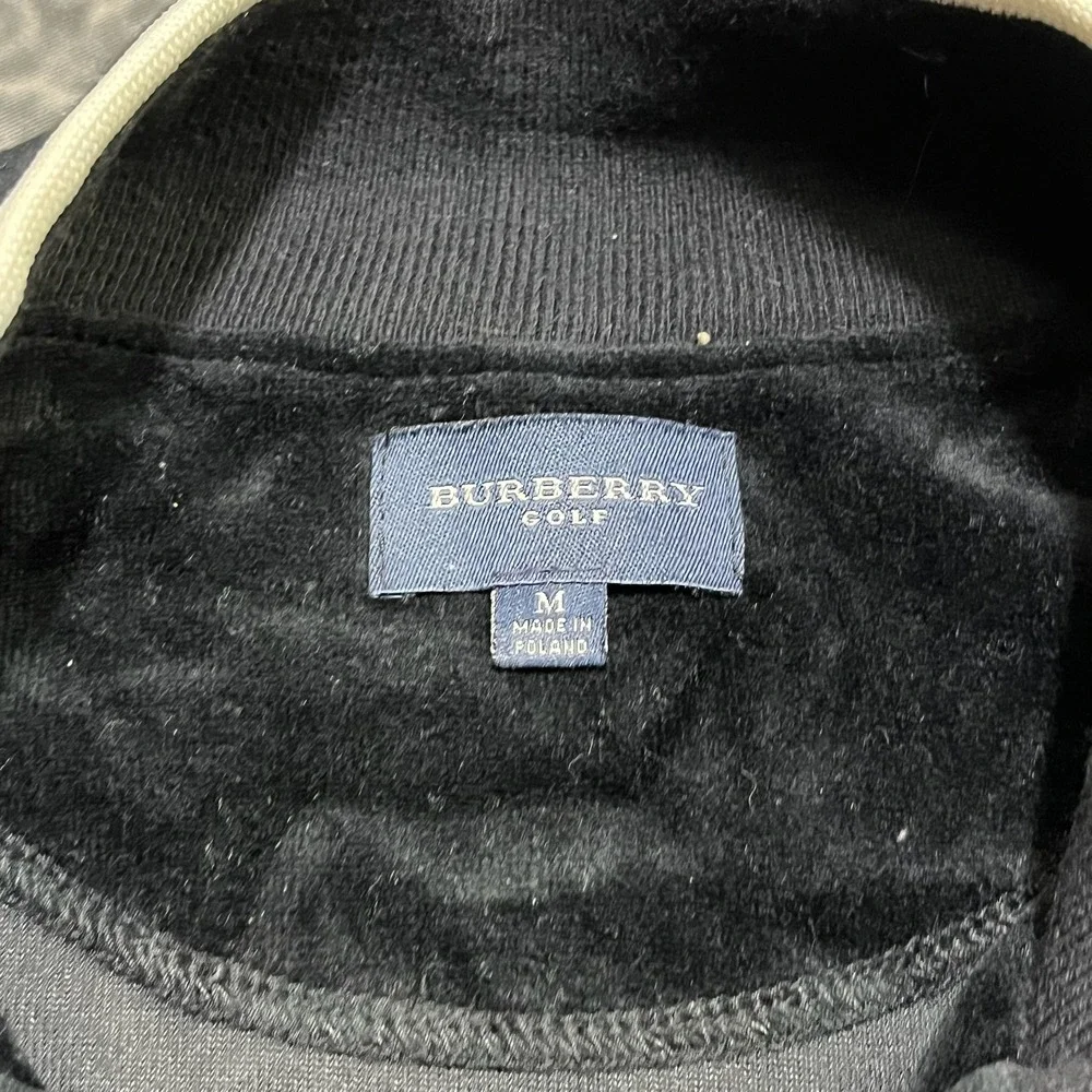 Burberry Golf Striped Bomber Jacket Womens Medium Black Full Zip Velvet Designer